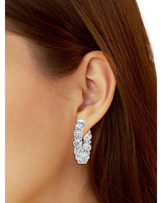 Saks Fifth Avenue White Build Your Own Collection 14k Gold & Lab Grown Round Diamond Hoop Earrings