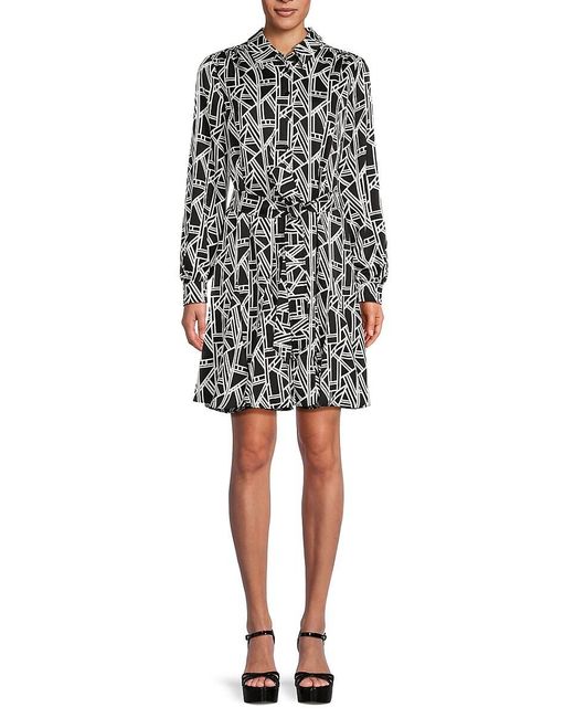 Karl Lagerfeld Black Geometric Print Belted Mini Dress