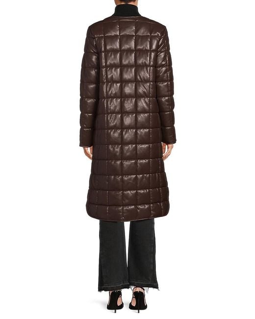 Calvin Klein Brown Longline Faux Leather Puffer Jacket