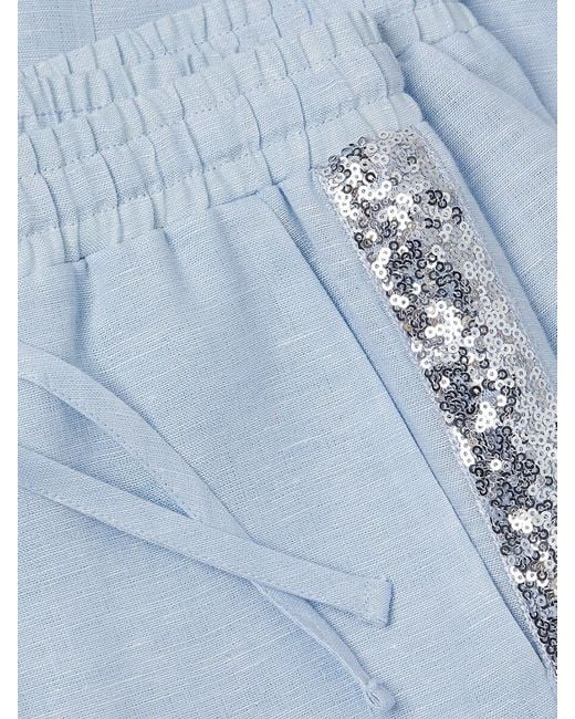 Saks Fifth Avenue Blue 100% Linen Sequin Trim Straight Pants