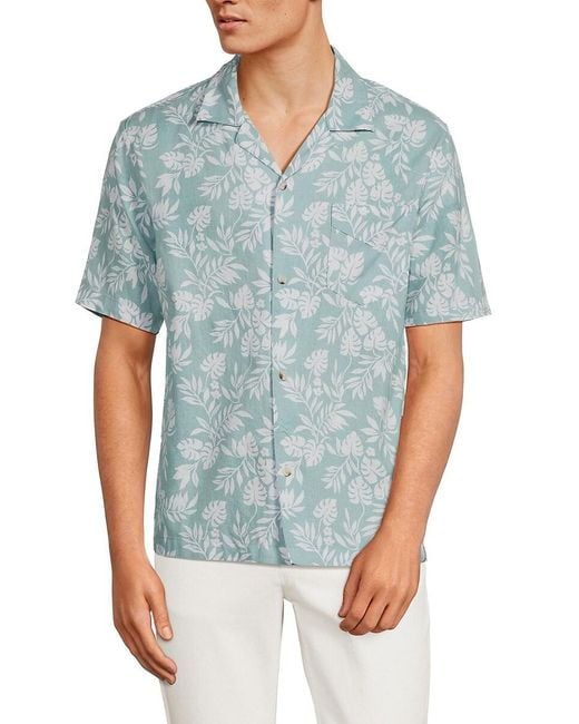 Saks Fifth Avenue Blue Linen Blend Camp Shirt for men