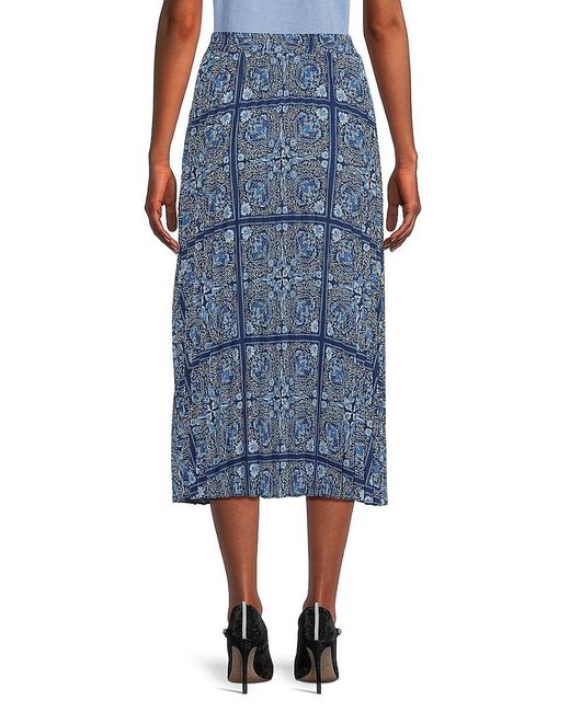 Saks Fifth Avenue Blue Print Plissé Midi Skirt