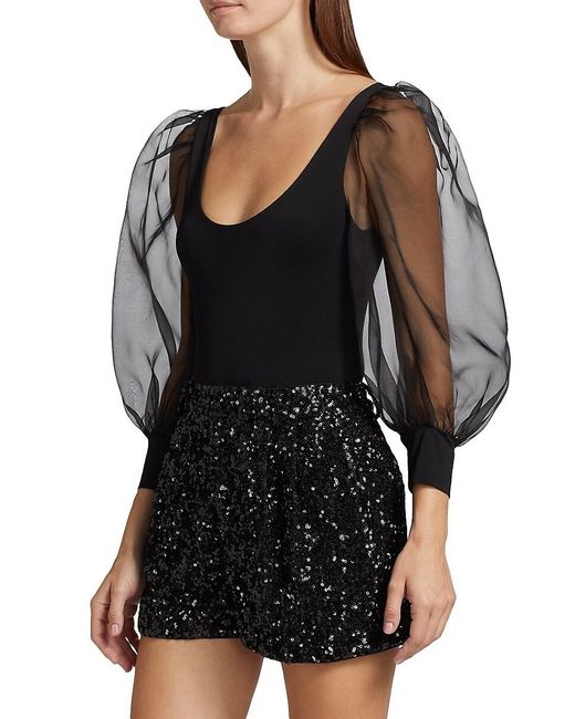 Alice + Olivia White Jillianne Semi-Sheer-Bodysuit