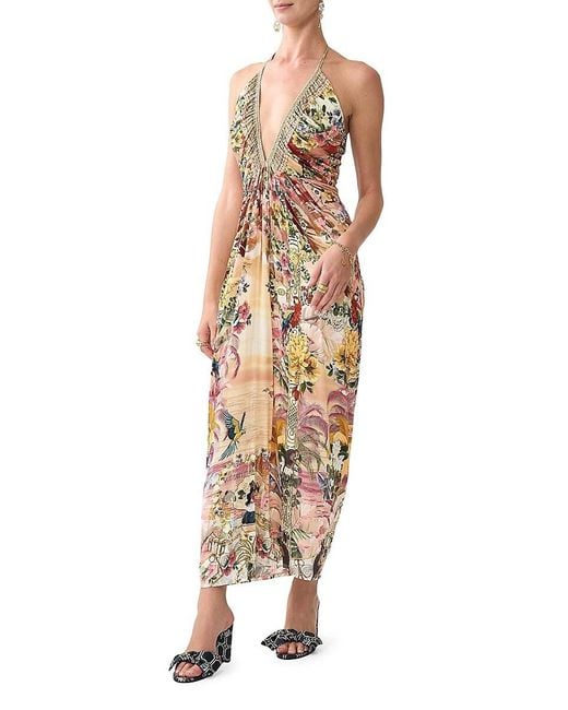 Camilla Metallic X White Lotus Gathered Jersey Midi-dress