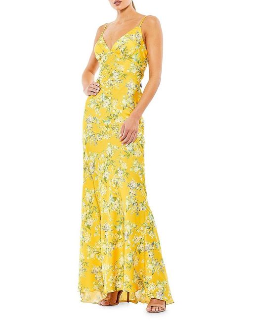 Mac Duggal Floral Trumpet Gown in Yellow Lyst