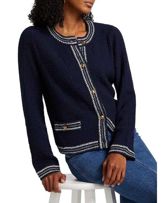 Design History Blue Contrast-Trim Cardigan