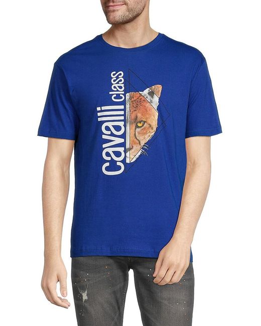 Class Roberto Cavalli Blue Logo T-shirt for men