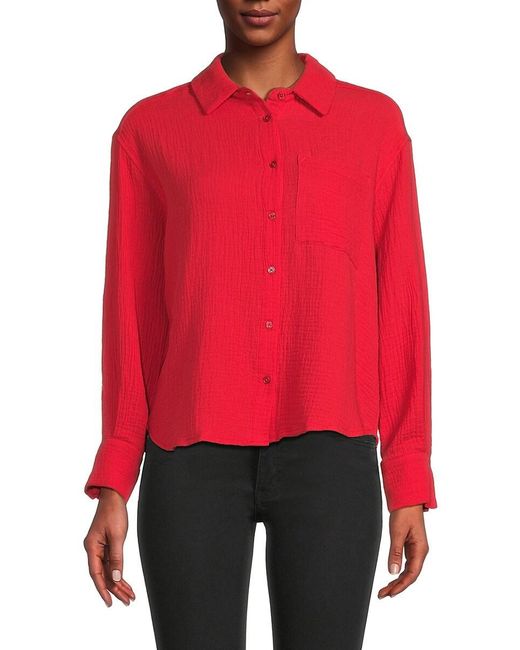 Saks Fifth Avenue Red Gauze Long Sleeve Button Down Shirt