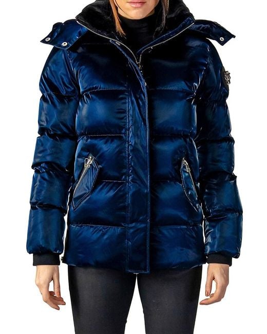 Woodpecker Blue Faux Fur-Lined Long Puffer Coat