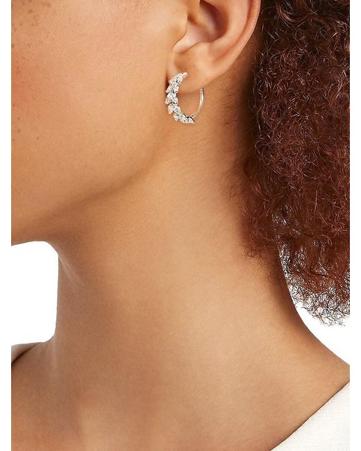 Nadri White Wildflower Vine-Plated Cubic Zirconia Hoop Earrings