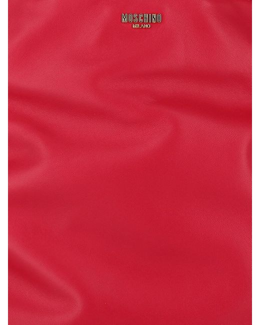 Moschino Red Drawstring Lettering Chain Shoulder Bag