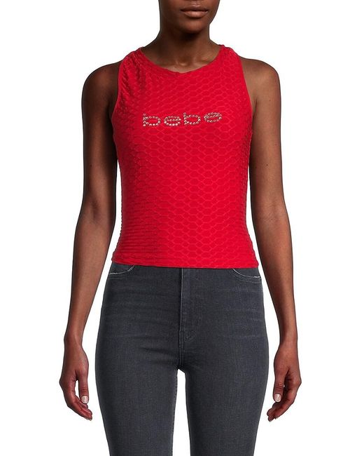 Bebe Rhinestone Logo Textured Tank Top Lyst