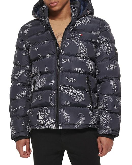Tommy Hilfiger Gray Typographic Print Hooded Puffer Jacket for men