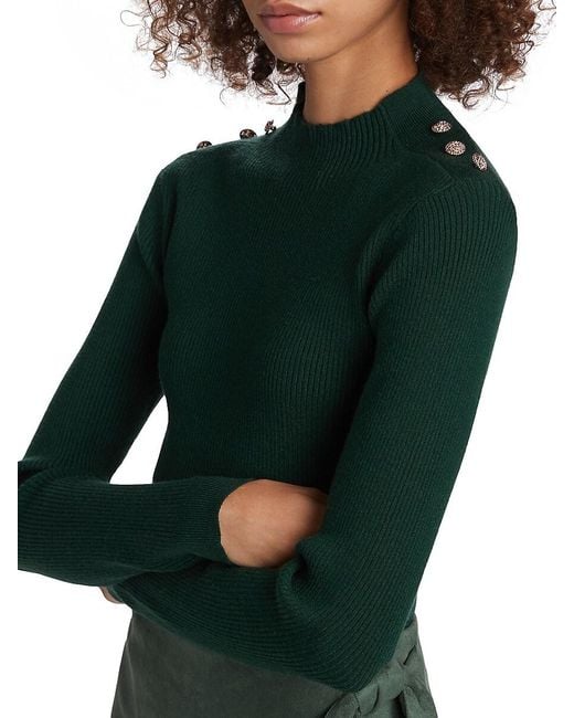 Tahari Green The Yana Rib-Knit Mock-Turtleneck Sweater