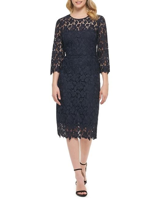 Eliza J Black Metallic Floral Lace Sheath Dress