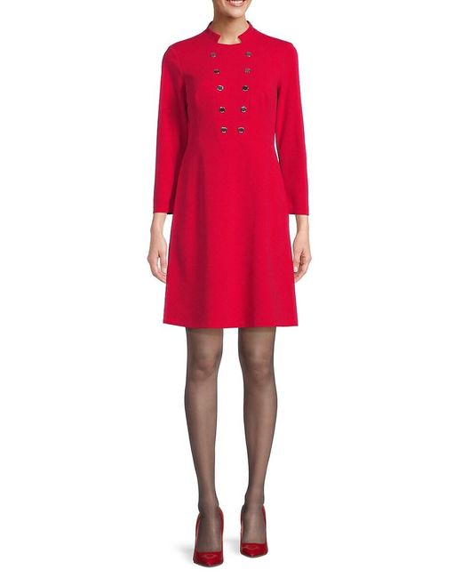 Tommy Hilfiger Red Stand Collar A Line Dress