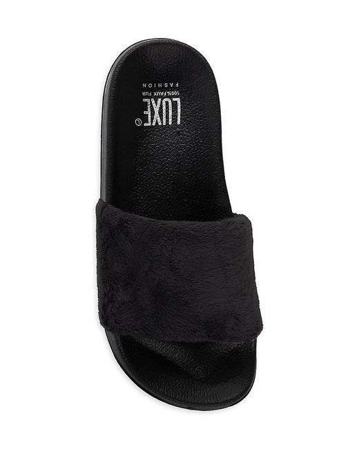 Luxe Faux Fur Black Faux Sheepskin Fur Slides