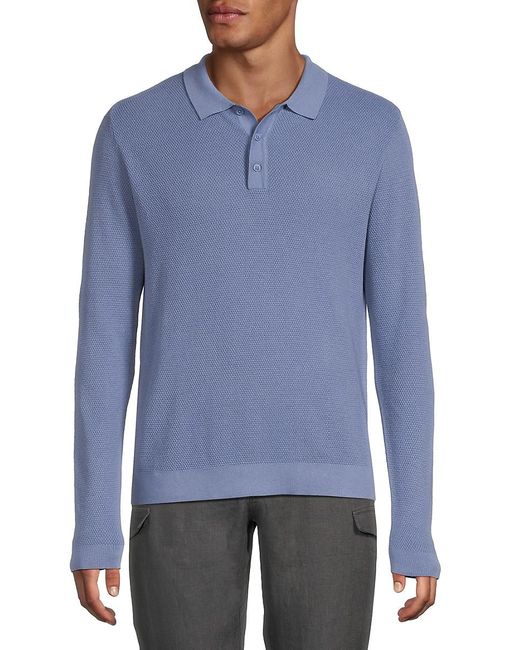 Onia Blue Long-Sleeve Cotton Polo Shirt for men