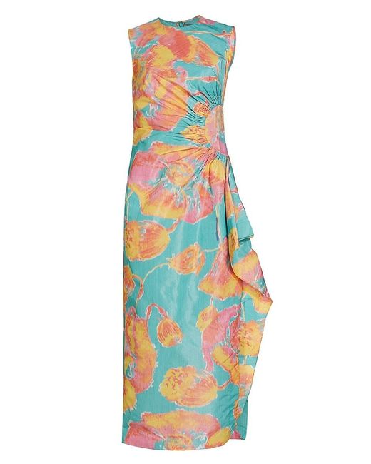 Lela Rose Blue Julia Printed Draped Midi-Dress