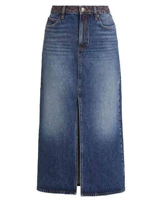 Ba&sh Blue Math Denim Sheath Midi-Skirt