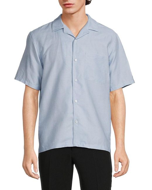 Theory Blue Noll Linen Blend Camp Shirt for men