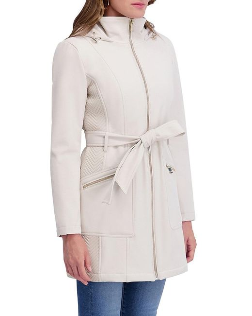 Kensie White Hood Belted Softshell Jacket