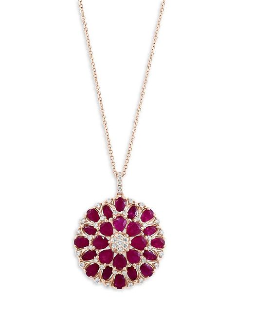 Effy Pink 14K Rose, & Diamond Floral Pendant Necklace