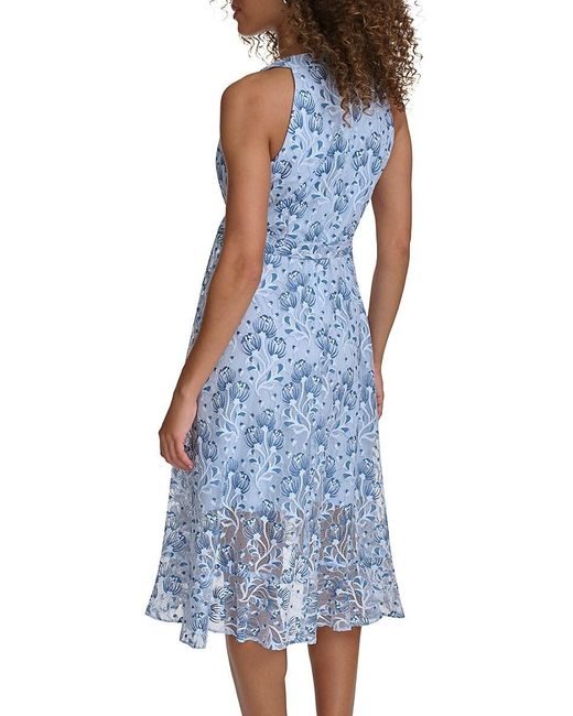 Kensie Blue Floral Ruffle Midi Dress