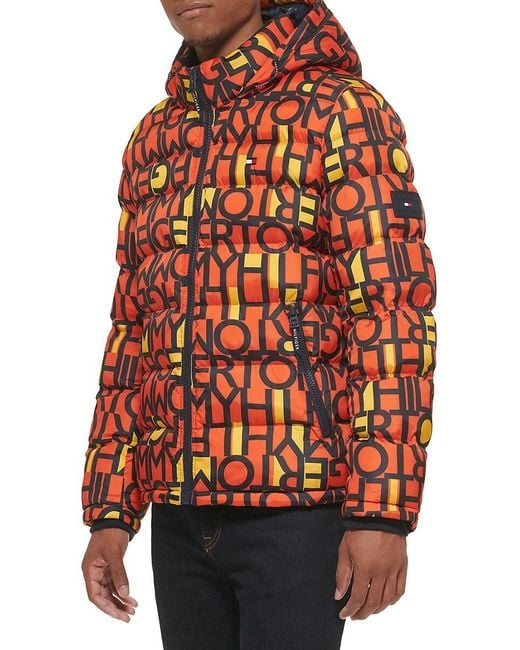 Tommy Hilfiger Gray Typographic Print Hooded Puffer Jacket for men