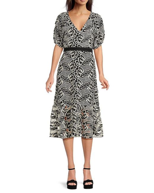 Sam Edelman Multicolor Embroidered Puff-sleeve Midi-dress