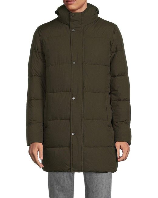 Calvin Klein Quilted Hooded Longline Puffer Jacket in Green for Men | Lyst