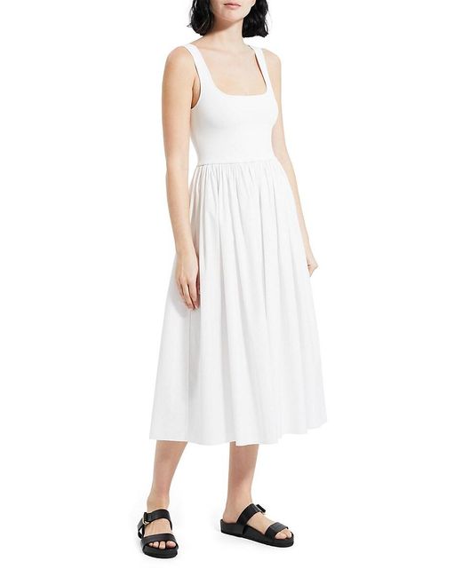 Theory White Sleeveless Fit & Flare Midi Dress
