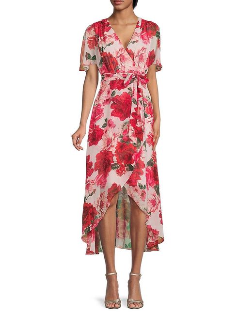 Eliza J Floral Wrap Maxi Dress in Red | Lyst