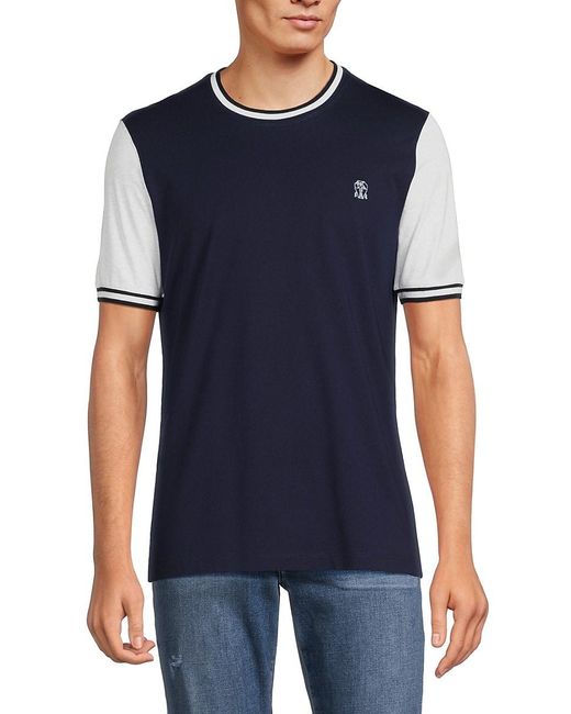 Brunello Cucinelli Blue 'Slim Fit Tipped Tee for men