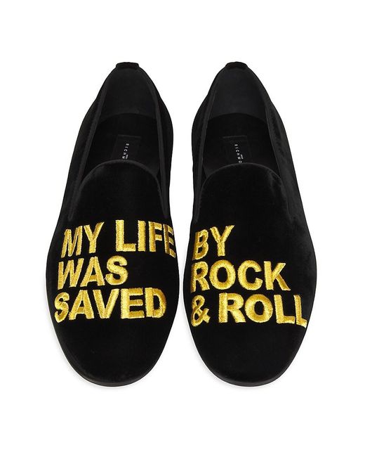 John Richmond Black Rock & Roll Embroidered Velvet Slippers for men