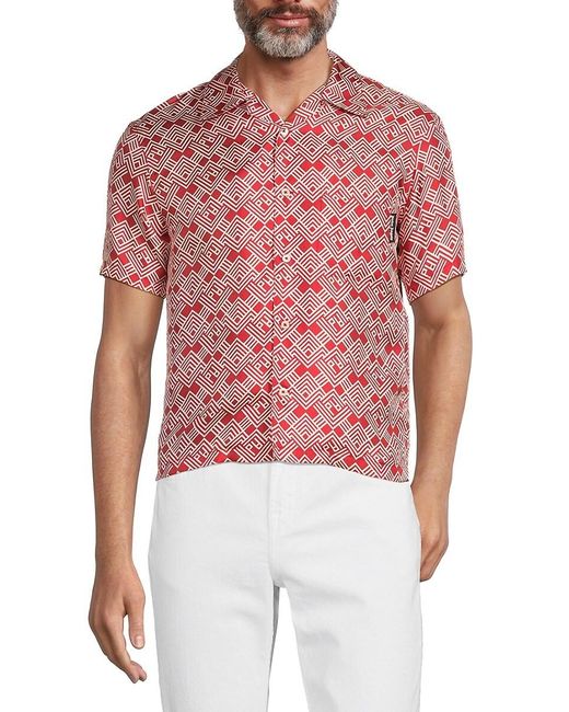 Palm Angels Red Print Silk Camp Shirt for men