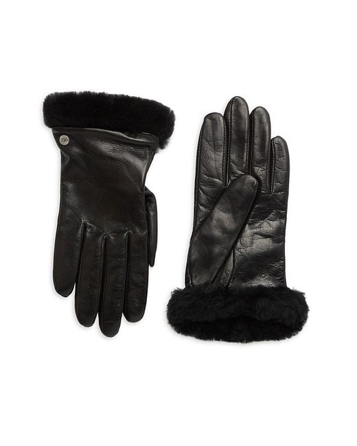 UGG Shearling-trim Leather Gloves in Black - Lyst