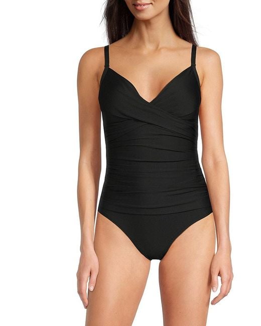 DKNY Black Twist-Front One-Piece Swimsuit