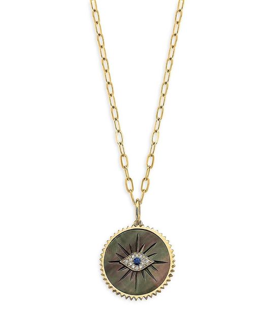 Effy Metallic 14k Yellow Gold, Black Mother Of Pearl, Sapphire & Diamond Pendant Necklace
