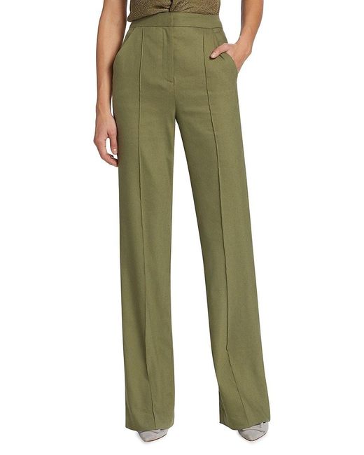 Veronica Beard Green Noda Linen-Blend Straight-Leg Pants