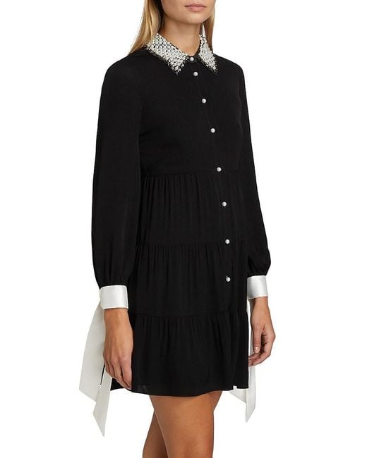 Alice + Olivia Black Meeko Embellished Minidress