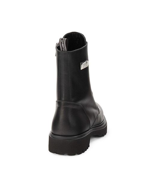 Class Roberto Cavalli Logo Leather Combat Boots in Black | Lyst