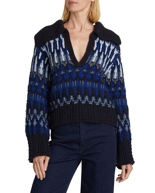 Ramy Brook Blue Augustus Knit V-Neck Sweater