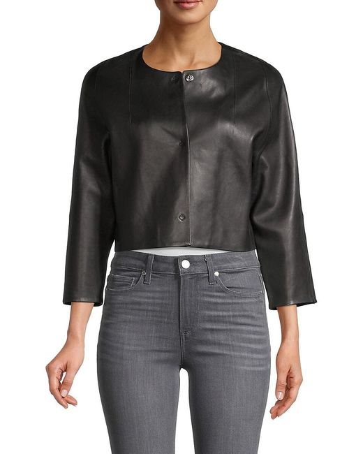Rebecca Taylor Leather Crop Jacket in Black | Lyst