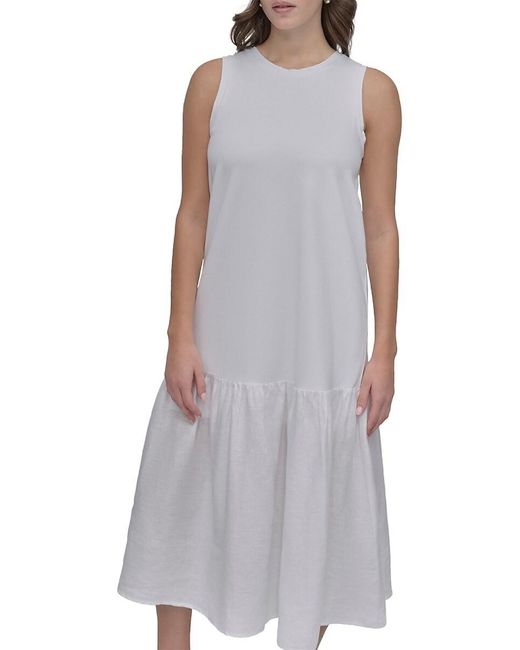 DKNY Gray Sleeveless Mixed Media Midi-Dress