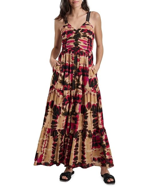 DKNY Sleeveless Tiered Tie-Dye Cotton Maxi Dress