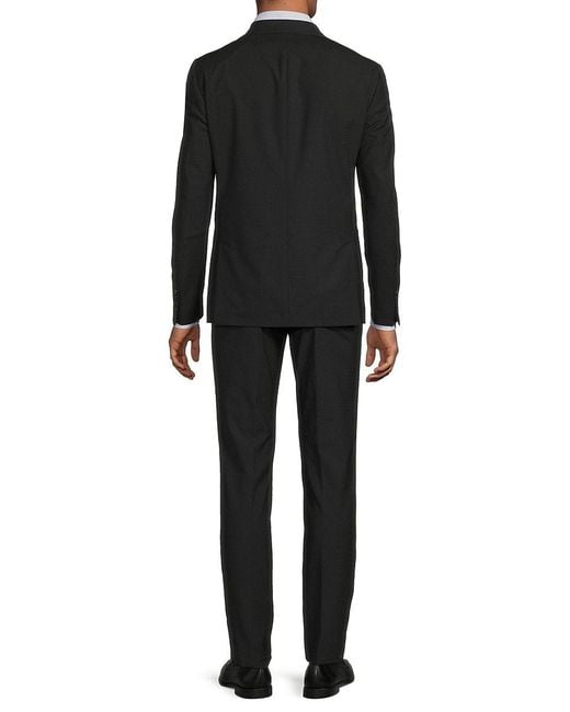 Calvin Klein Black Mini Grid Wool-Blend Two-Button Slim-Fit Suit for men