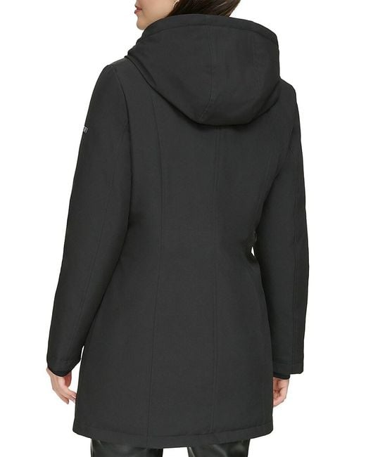 DKNY Black Longline Hooded Puffer Jacket