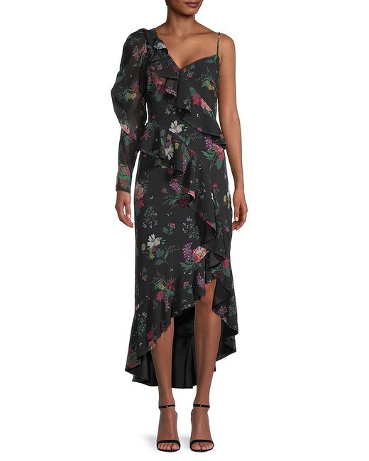 AMUR Synthetic Pasqualena One-shoulder Floral-print Dress in Black | Lyst