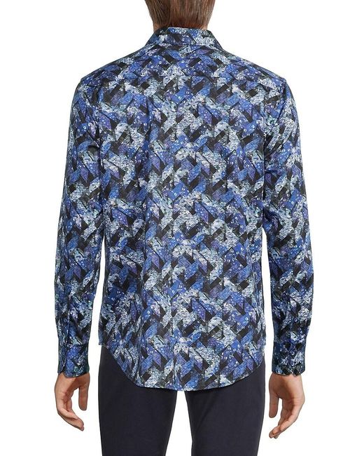 Robert Graham Blue Halder Geometric Sport Shirt for men